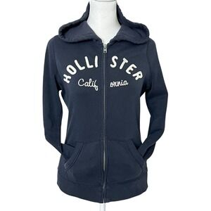Hollister California Navy Blue Full Zip Logo Hoodie Sweatshirt Womens Medium